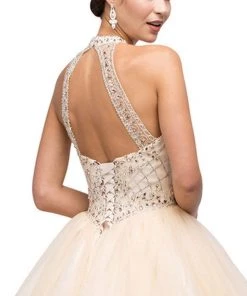 Dancing Queen - 1136 Illusion Halter Beaded Quinceanera Gown