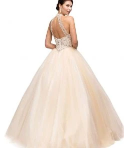 Dancing Queen - 1136 Illusion Halter Beaded Quinceanera Gown