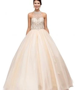 Dancing Queen - 1136 Illusion Halter Beaded Quinceanera Gown