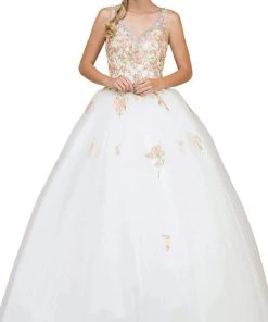 Dancing Queen - 1187 Floral Applique V-neck Quinceanera Ballgown