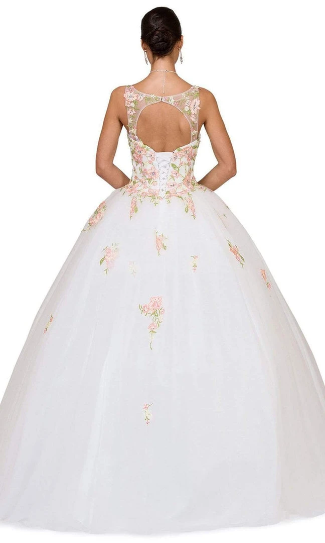 Dancing Queen - 1187 Floral Applique V-neck Quinceanera Ballgown 4 Dancing Queen - 1187 Floral Applique V-neck Quinceanera Ballgown