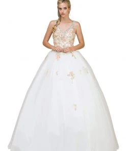 Dancing Queen - 1187 Floral Applique V-neck Quinceanera Ballgown 10 Dancing Queen - 1187 Floral Applique V-neck Quinceanera Ballgown