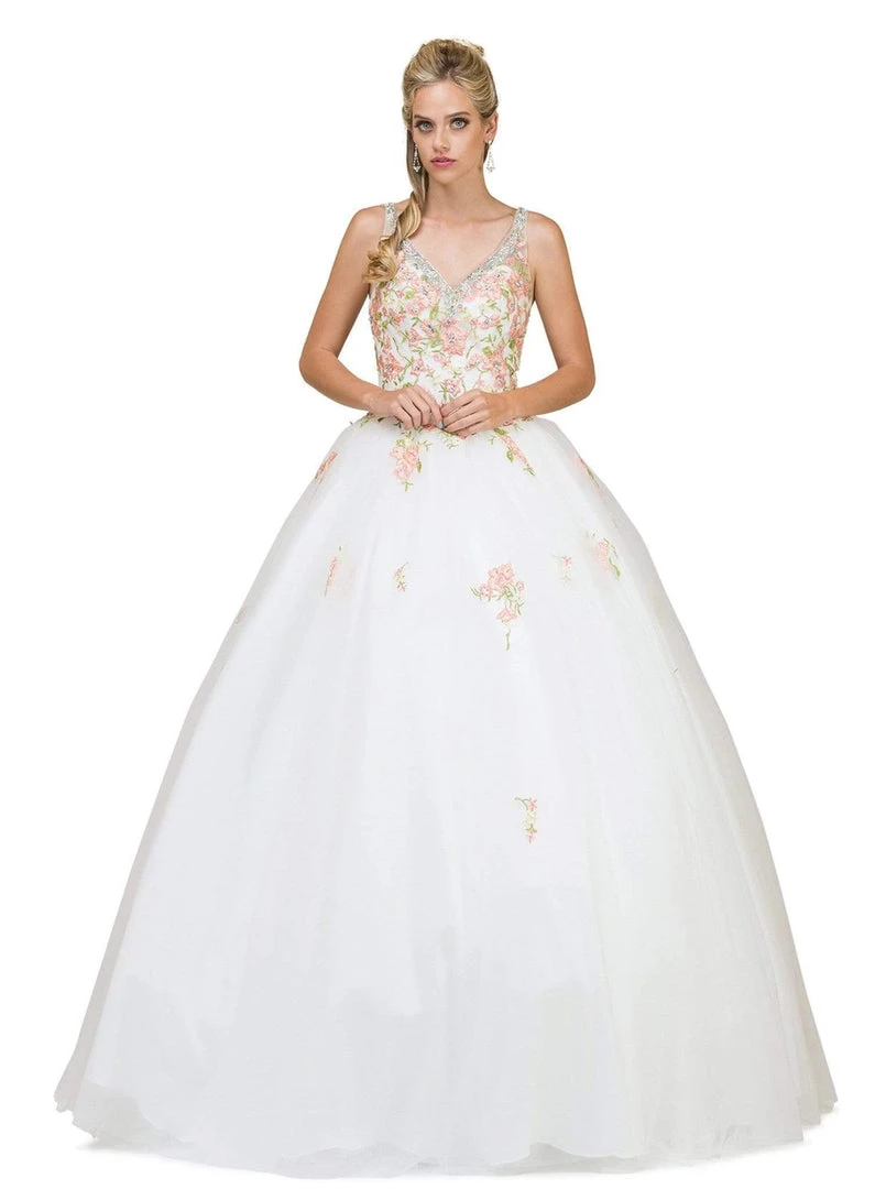 Dancing Queen - 1187 Floral Applique V-neck Quinceanera Ballgown 6 Dancing Queen - 1187 Floral Applique V-neck Quinceanera Ballgown