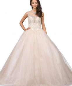 Dancing Queen - 1201 Sleeveless Embellished V-neck Quinceanera Ballgown