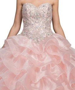 Dancing Queen - 1216 Strapless Bedazzled Sweetheart Ruffled Quinceanera Ballgown