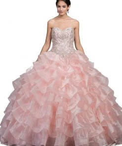 Dancing Queen - 1216 Strapless Bedazzled Sweetheart Ruffled Quinceanera Ballgown