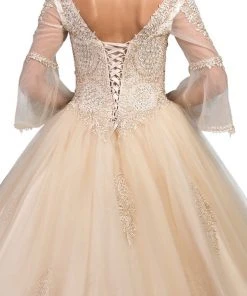 Dancing Queen - 1247 Sheer Trumpet Sleeve Wide V-neck Quinceanera Ballgown 9 Dancing Queen - 1247 Sheer Trumpet Sleeve Wide V-neck Quinceanera Ballgown