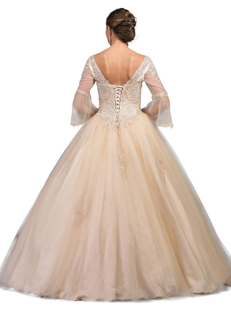 Dancing Queen - 1247 Sheer Trumpet Sleeve Wide V-neck Quinceanera Ballgown 5 Dancing Queen - 1247 Sheer Trumpet Sleeve Wide V-neck Quinceanera Ballgown