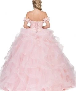 Dancing Queen - 1322 Floral Applique Ruffled Quinceanera Ballgown