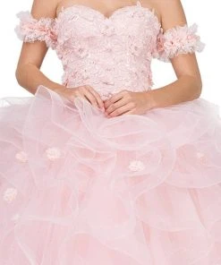 Dancing Queen - 1322 Floral Applique Ruffled Quinceanera Ballgown