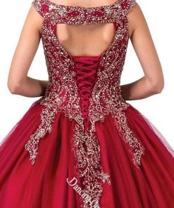 Dancing Queen - 1343 Cap Sleeve Gilt-Appliqued Overskirt Ballgown