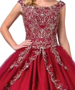 Dancing Queen - 1343 Cap Sleeve Gilt-Appliqued Overskirt Ballgown