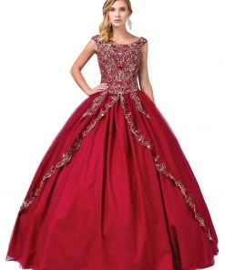 Dancing Queen - 1343 Cap Sleeve Gilt-Appliqued Overskirt Ballgown