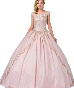 Dancing Queen - 1343 Cap Sleeve Gilt-Appliqued Overskirt Ballgown