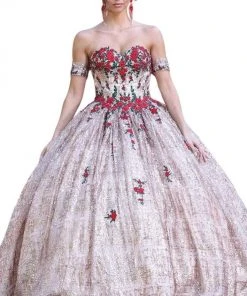 Dancing Queen - 1475 Beaded Floral Off-Shoulder Quinceanera Dress