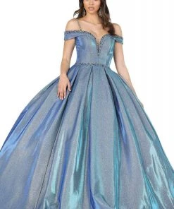 Dancing Queen - 1506 Embellished Deep Off-Shoulder Pleated Ballgown