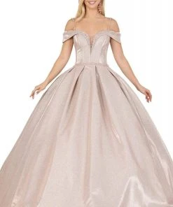 Dancing Queen - 1506 Embellished Deep Off-Shoulder Pleated Ballgown