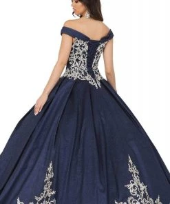 Dancing Queen - 1507 Embroidered Off-Shoulder Ballgown With Train