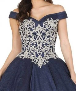 Dancing Queen - 1507 Embroidered Off-Shoulder Ballgown With Train
