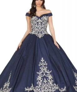 Dancing Queen - 1507 Embroidered Off-Shoulder Ballgown With Train