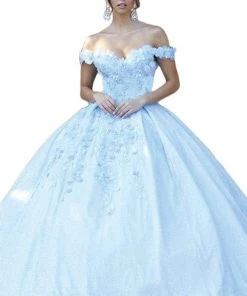Dancing Queen - 1527 Beaded Floral Appliqued Off Shoulder Ballgown