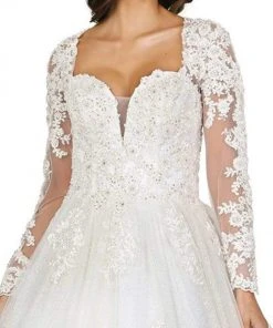 Dancing Queen - 156 Embroidered Long Sleeve Deep Sweetheart Gown