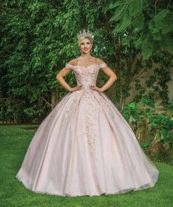 Dancing Queen - 1574 Floral Applique Off Shoulder Ballgown With Train