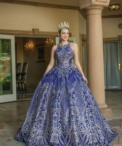 Dancing Queen - 1626 Halter Neck Striking Detailed Ballgown