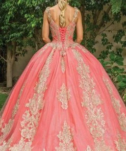 Dancing Queen - 1629 V Neck Golden Embellished Gown