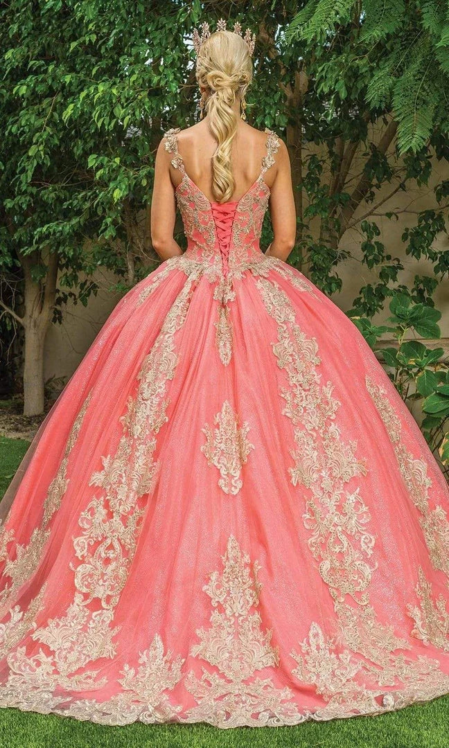 Dancing Queen - 1629 V Neck Golden Embellished Gown 4 Dancing Queen - 1629 V Neck Golden Embellished Gown