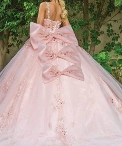 Dancing Queen - 1648 Bedazzled V Neck Gown With Bows And Train