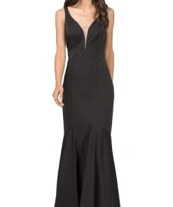 Dancing Queen - 2186 Sleeveless Plunging Neckline Trumpet Dress