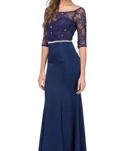 Dancing Queen - 2201 Floral Lace Fitted Prom Gown