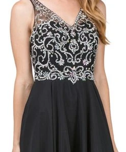 Dancing Queen - 2216 Bejeweled V-neck A-line Prom Dress