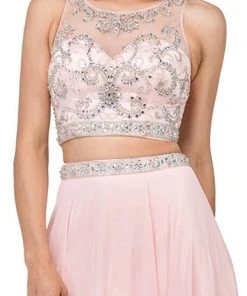 Dancing Queen - 2225 Jeweled Two Piece Illusion Neck A-line Prom Dress