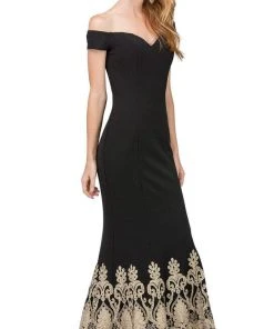 Dancing Queen - 2263 Off Shoulder Fitted Appliqued Mermaid Prom Dress