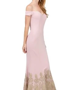 Dancing Queen - 2263 Off Shoulder Fitted Appliqued Mermaid Prom Dress