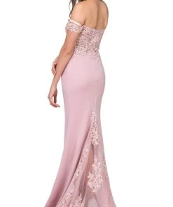 Dancing Queen - 2274 Sheer Floral Embroidered Off Shoulder Prom Dress