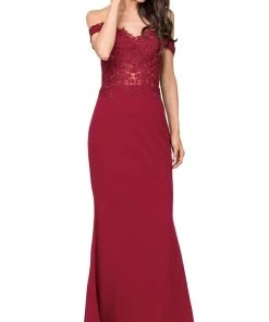Dancing Queen - 2274 Sheer Floral Embroidered Off Shoulder Prom Dress 12 Dancing Queen - 2274 Sheer Floral Embroidered Off Shoulder Prom Dress