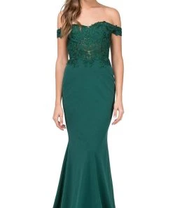 Dancing Queen - 2274 Sheer Floral Embroidered Off Shoulder Prom Dress 13 Dancing Queen - 2274 Sheer Floral Embroidered Off Shoulder Prom Dress