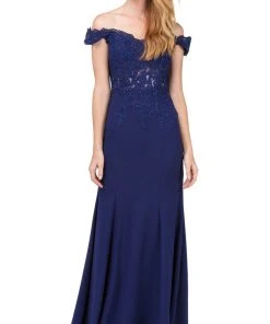 Dancing Queen - 2358 Jewel Ornate Lace Bodice Off Shoulder Prom Gown