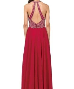 Dancing Queen - 2402 Bead Embellished Halter Evening Dress