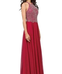 Dancing Queen - 2402 Bead Embellished Halter Evening Dress