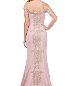 Dancing Queen - 2414 Gilded Off-Shoulder Fitted Prom Gown