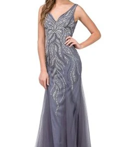 Dancing Queen - 2418 Beaded V-Neck Tulle Prom Dress
