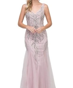 Dancing Queen - 2418 Beaded V-Neck Tulle Prom Dress