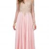 Dancing Queen - 2422 Appliqued Sheer Long Sleeves A-Line Prom Gown