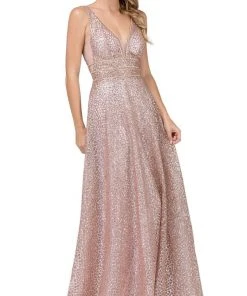 Dancing Queen - 2488 V Neckline Sleeveless Illusion Panel A-Line Gown