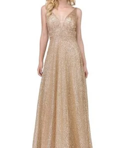 Dancing Queen - 2488 V Neckline Sleeveless Illusion Panel A-Line Gown