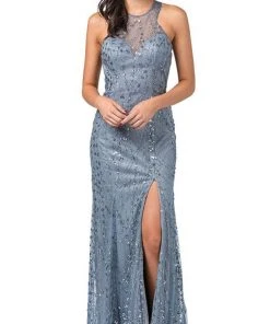 Dancing Queen - 2618 Embellished Mesh Sexy Back Long Slit Gown